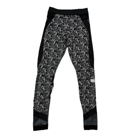 Adidas Stella McCartney Leggings Black/Gray Floral Printed Lace-Pattern XS Run - Picture 1 of 12
